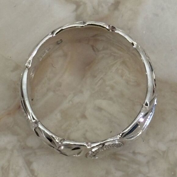 NEW! Hawaiian Wedding Band 925 Sterling Silver Scalloped Floral Pattern - Picture 9 of 12